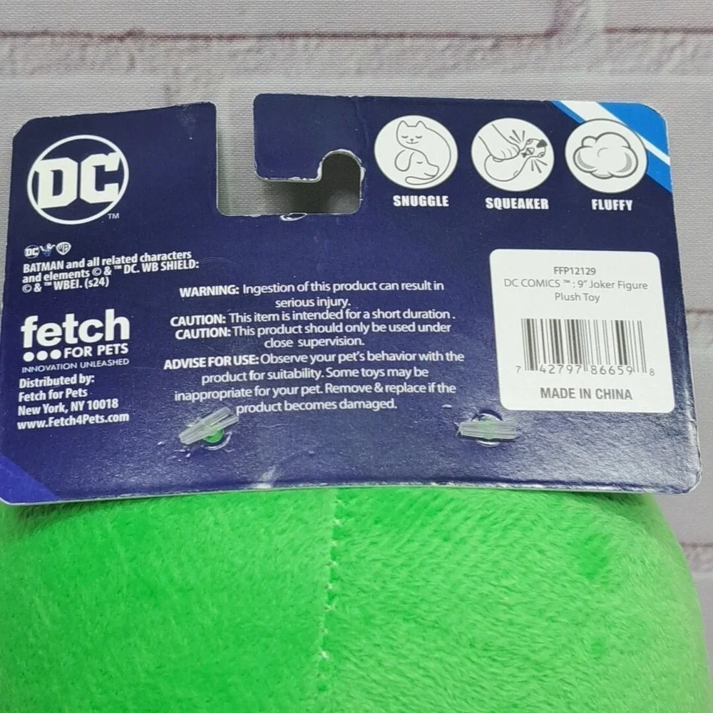 NWT DC Comics The Joker 9in Plush Squeaker Dog Toy Fetch For Pets
